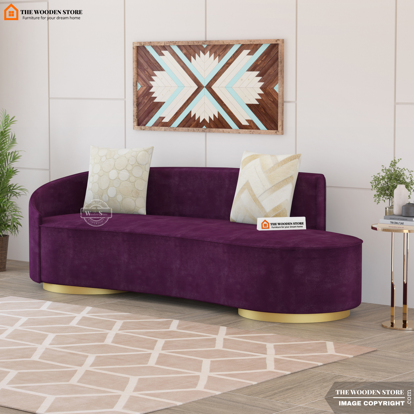 Dario 3 Seater Curved Fabric Sofa (Wine Berry)