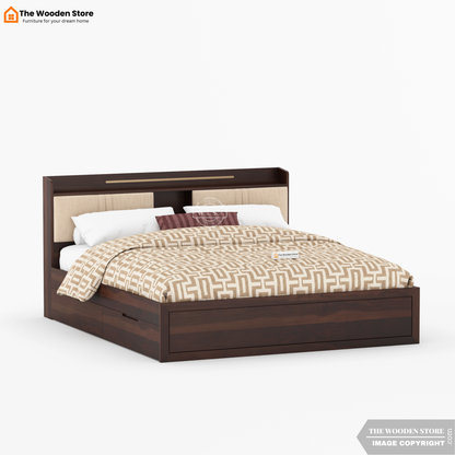 Jensen Upholstered Bed with Drawer Storage (King Size, Walnut Finish)