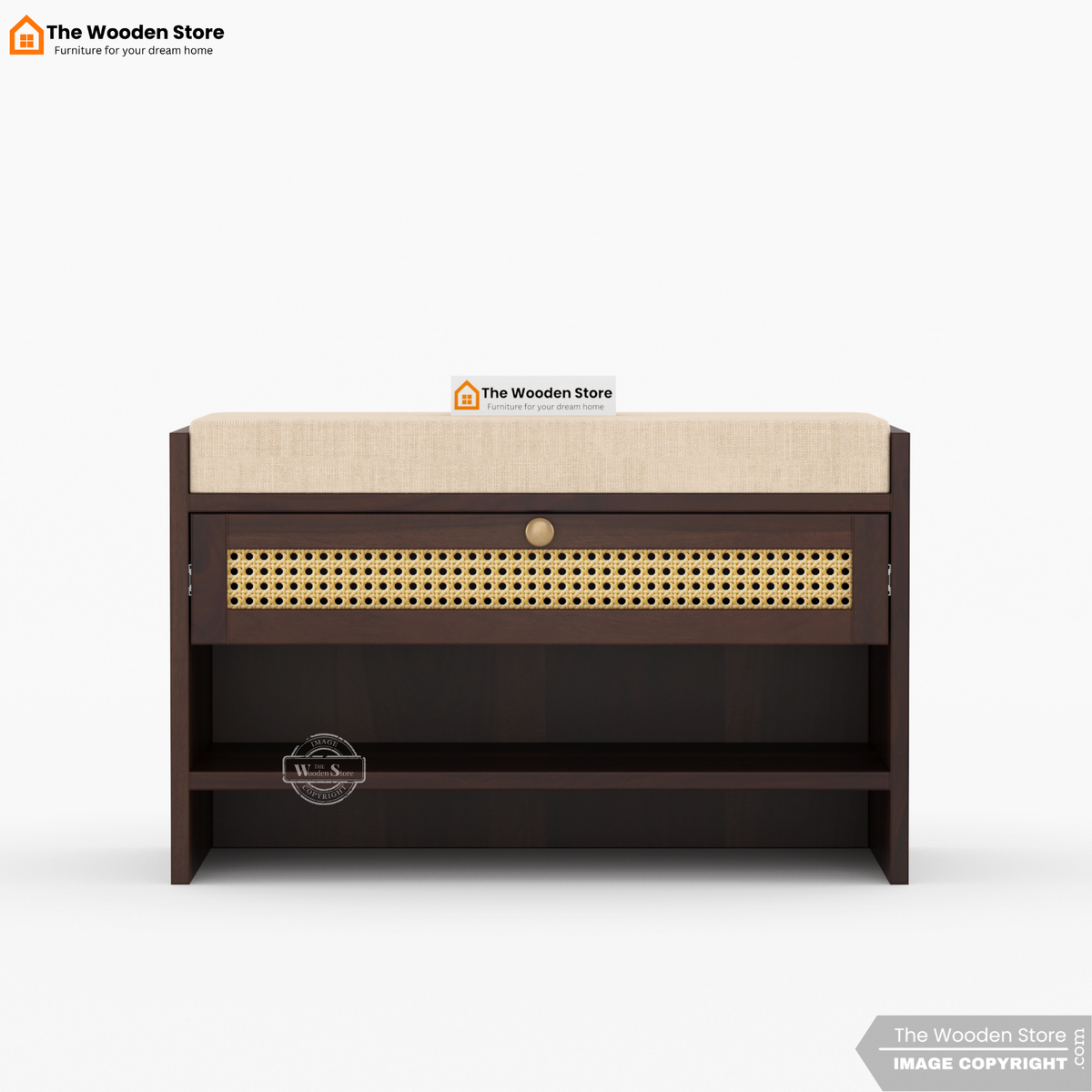 Karbon Shoe Rack & Bench Set with Cane Detailing (Walnut Finish)