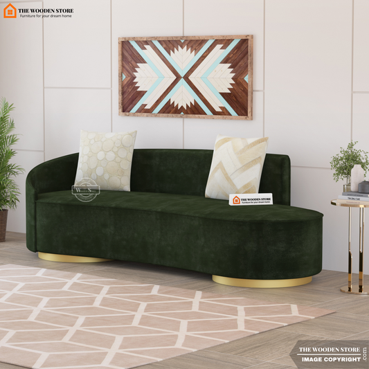 Dario 3 Seater Curved Fabric Sofa (Olive Green)