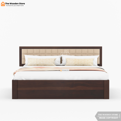 Halis Upholstered Bed with Drawer Storage (Queen Size, Walnut Finish)