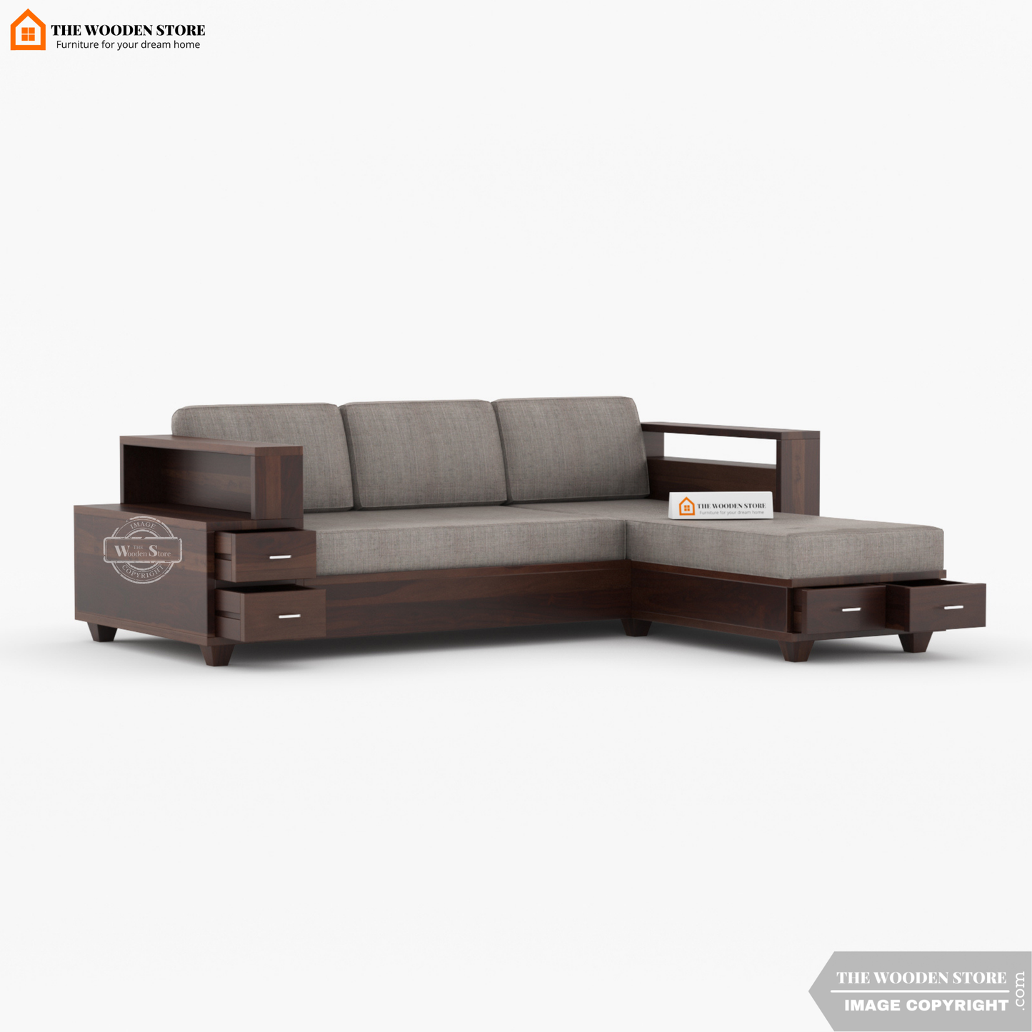 Brian L-Shaped Sofa (Walnut Finish)