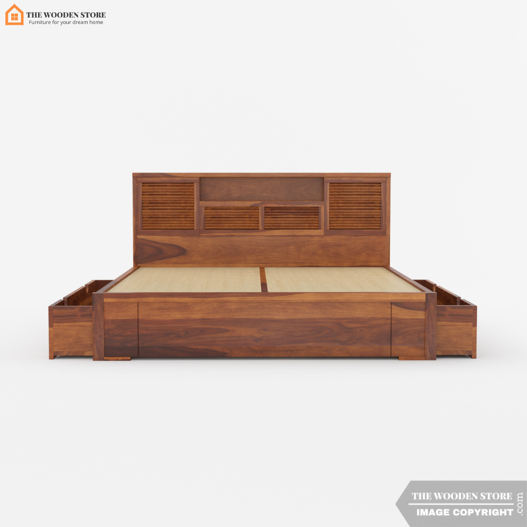 Franklin Bed with Drawer Storage (King Size, Honey Finish)