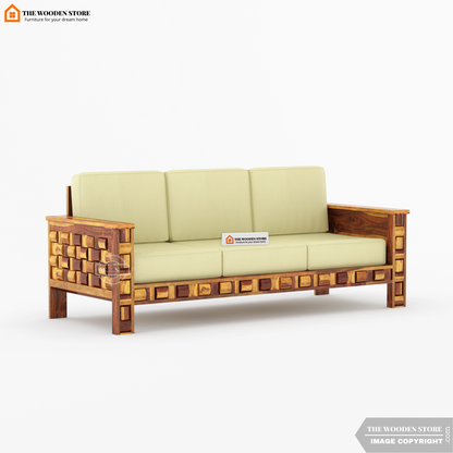 Woodwave 3 Seater Wooden Sofa (Teak Finish)
