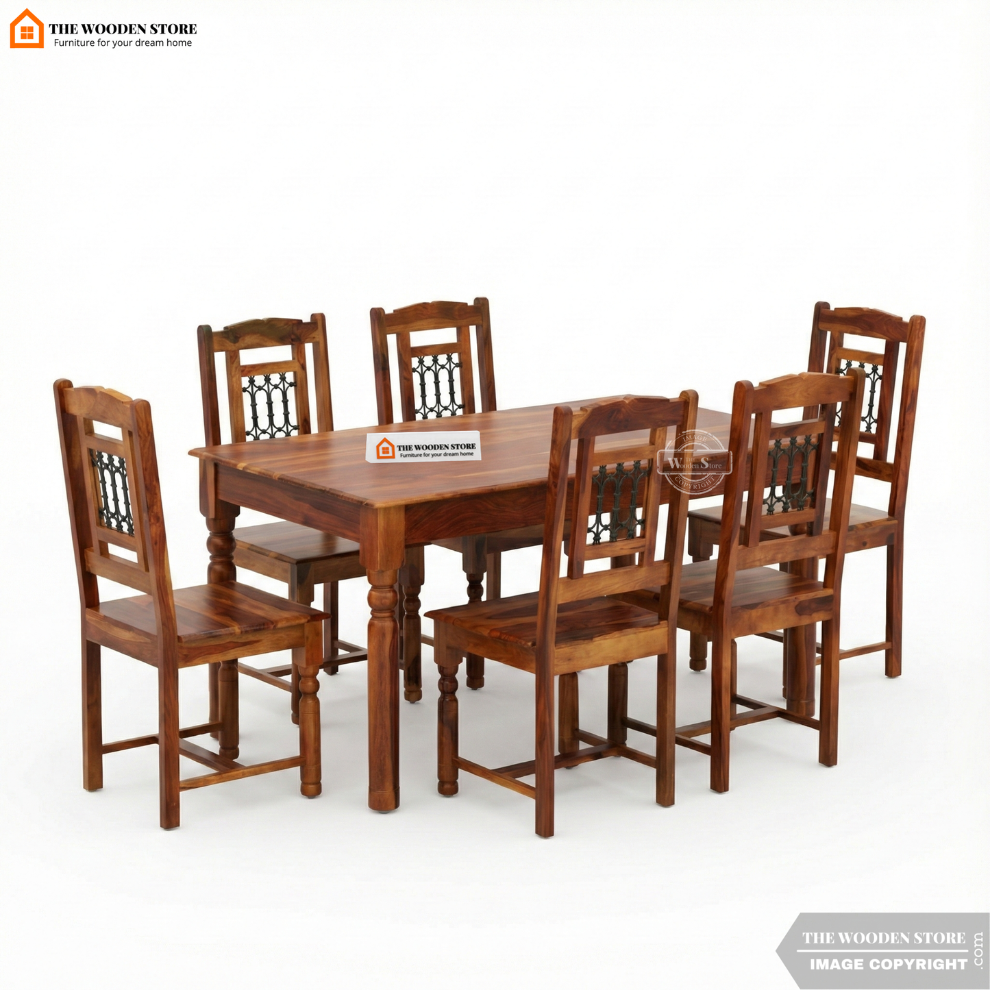 Tavin 6 Seater Sheesham Wood Dining Set (Honey Finish)