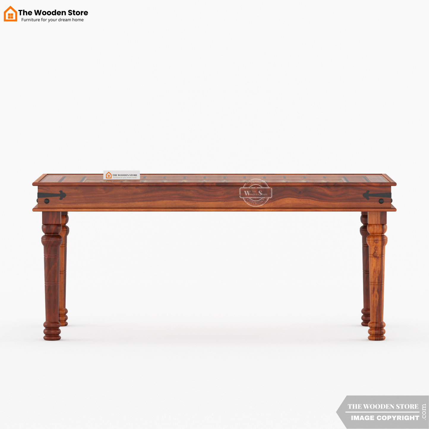 Royal Brass and Tiles 6 Seater Dining Table Set (Honey Finish)