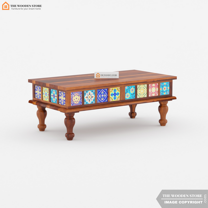 Bunny Sheesham Wood Coffee Table with Ceramic Tiles (Honey Finish)