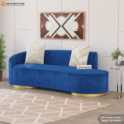 Dario 3 Seater Curved Fabric Sofa (Marine Blue)