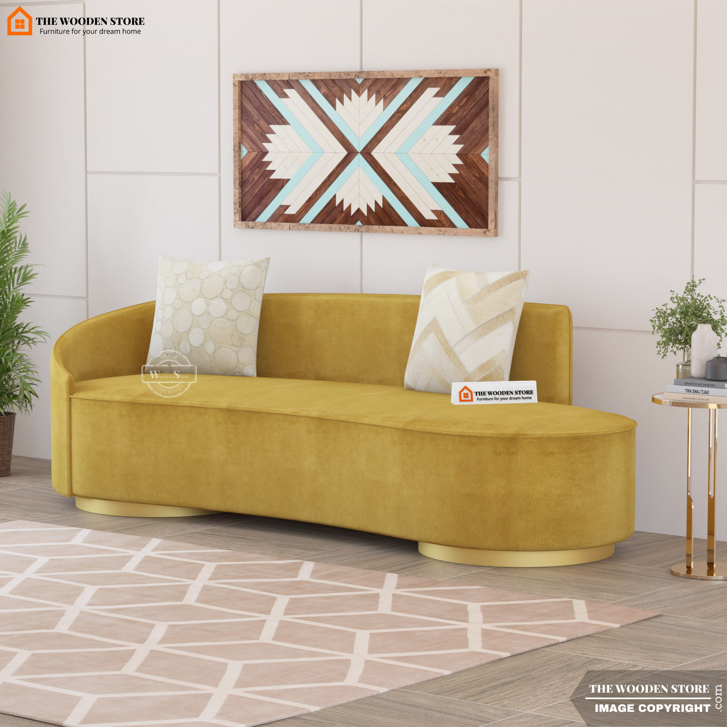 Dario 3 Seater Curved Fabric Sofa (Orange Gold)