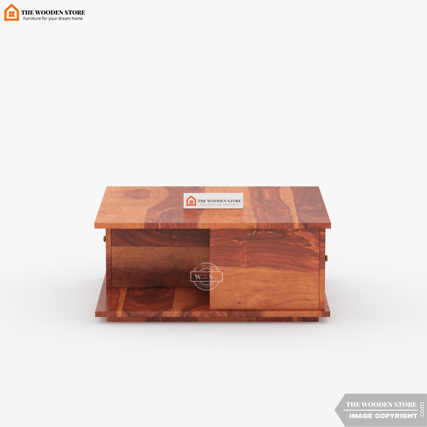 Laron Sheesham Wood Coffee Table with Drawers & Open Storage (Honey Finish)