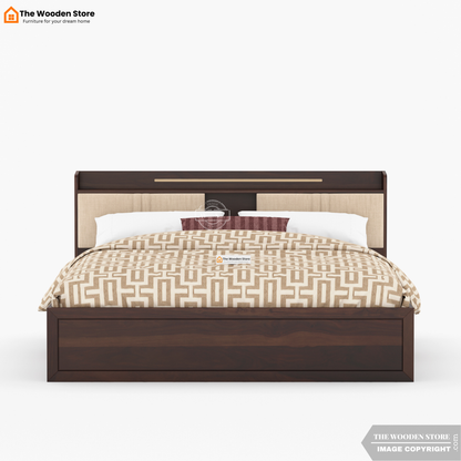 Jensen Upholstered Bed with Drawer Storage (King Size, Walnut Finish)