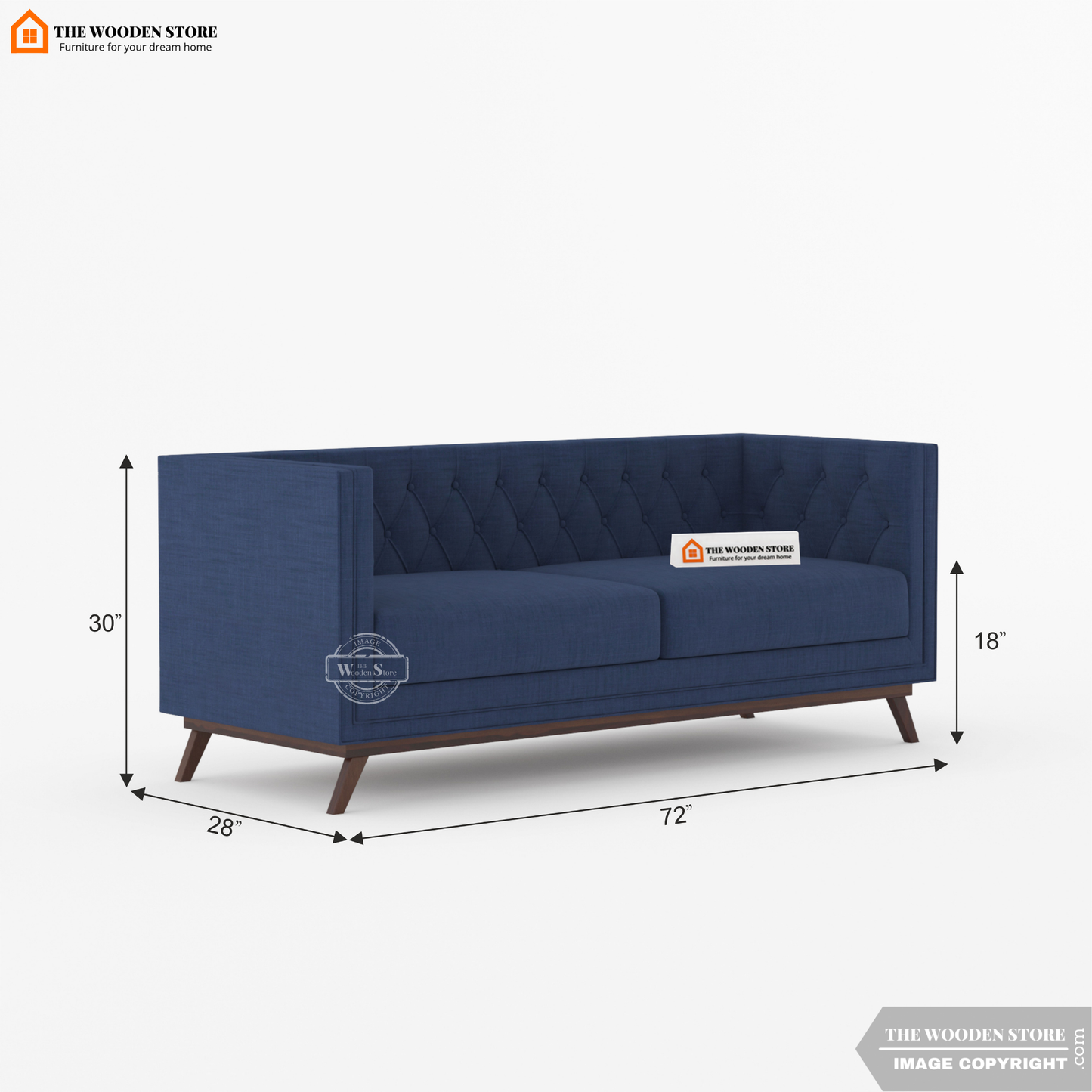 Cologne 3 Seater Fabric Sofa (Kashmir Blue)