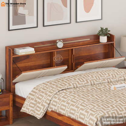 Jensen Upholstered Bed with Drawer Storage (King Size, Honey Finish)
