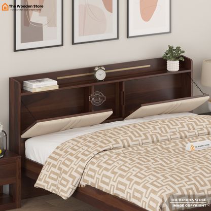 Jensen Upholstered Bed with Drawer Storage (King Size, Walnut Finish)