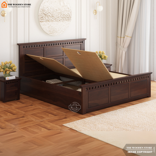 Donald Bed With Box Storage (King Size, Walnut Finish)