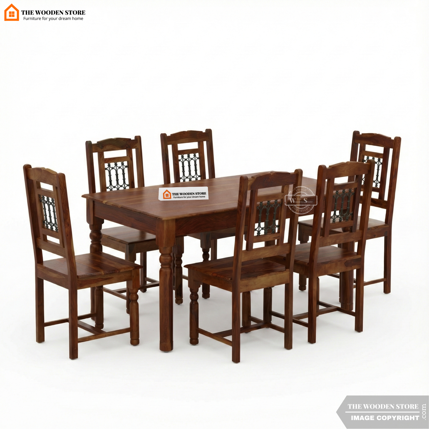 Tavin 6 Seater Sheesham Wood Dining Set (Walnut Finish)