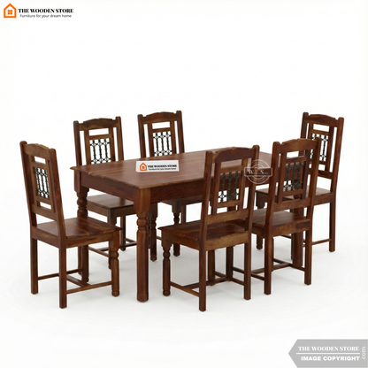 Tavin 6 Seater Sheesham Wood Dining Set (Walnut Finish)
