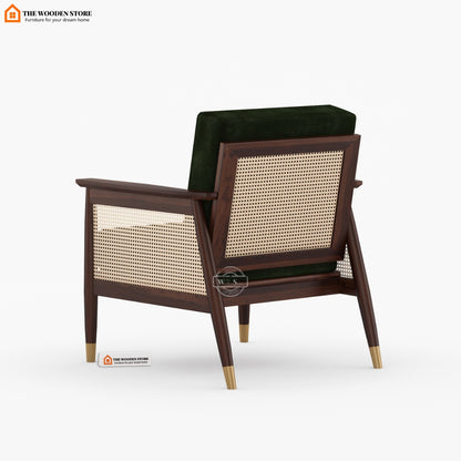 Eliath Cane Arm Chair (Olive Green, Walnut Finish)