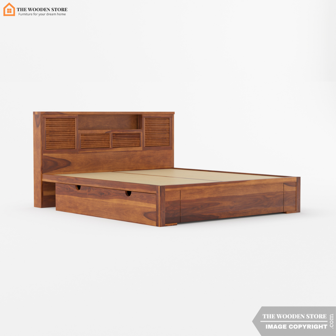 Franklin Bed with Drawer Storage (King Size, Honey Finish)