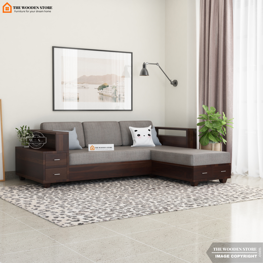 Brian L-Shaped Sofa (Walnut Finish)