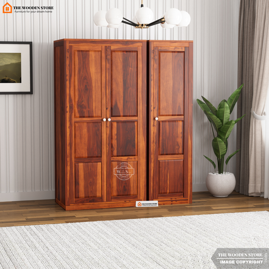 Oliver 3 Door Multi-Utility Wardrobe (Honey Finish)