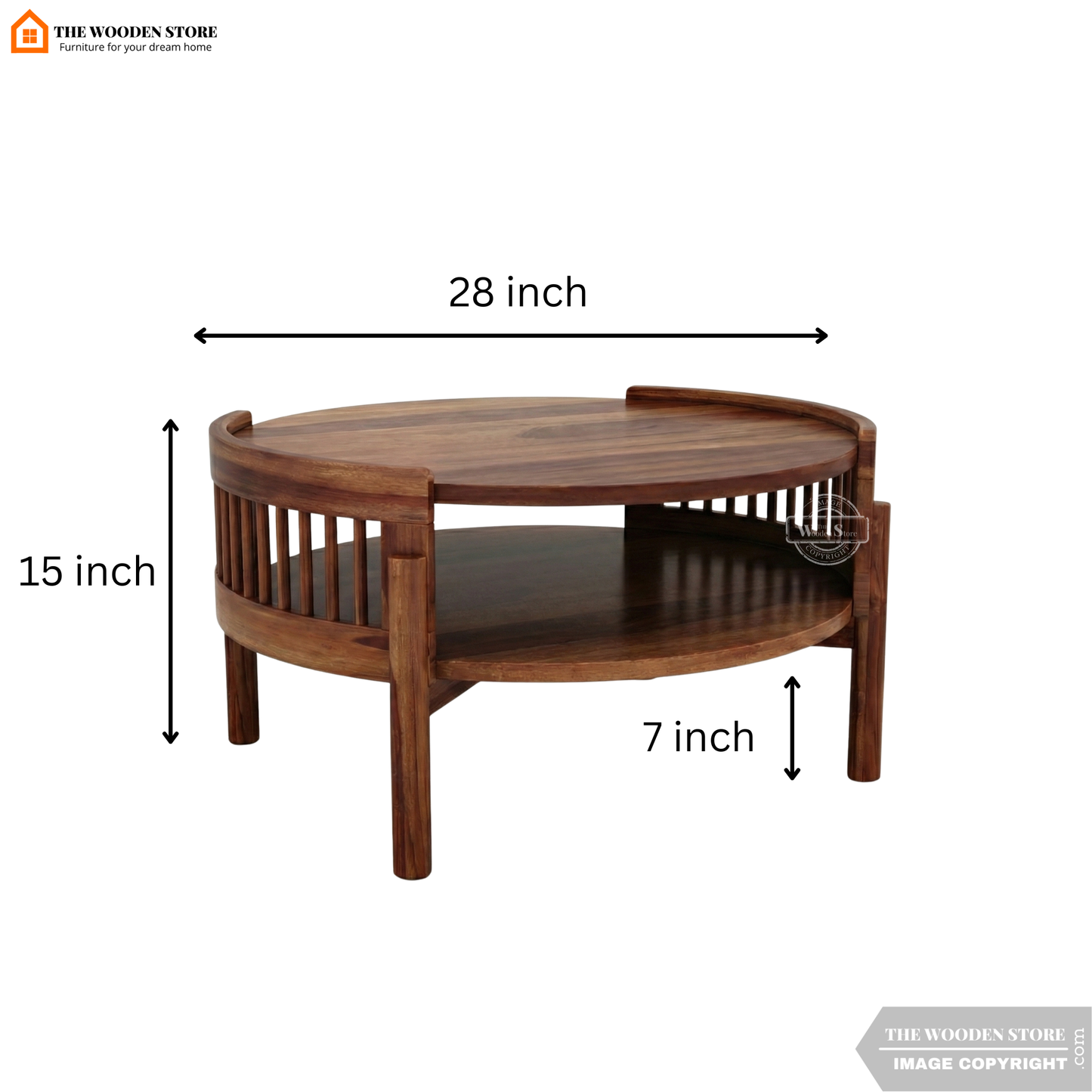 Samarth Sheesham Wood Round Coffee Table (Honey Finish)