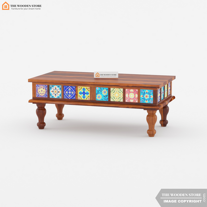 Bunny Sheesham Wood Coffee Table with Ceramic Tiles (Honey Finish)