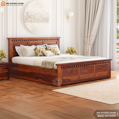 Donald Bed With Box Storage (Queen Size, Honey Finish)