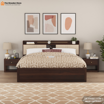 Jensen Upholstered Bed with Drawer Storage (King Size, Walnut Finish)