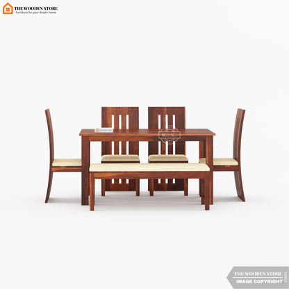 Tobey 6 Seater Dining Set With Bench (Honey Finish)