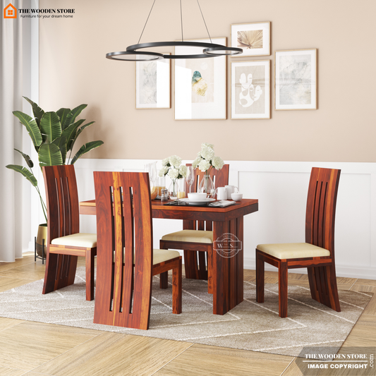Tom 4 Seater Dining Table Set (Honey Finish)