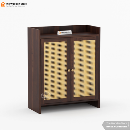 Baron Shoe Rack With Cane Detailing (Walnut Finish)