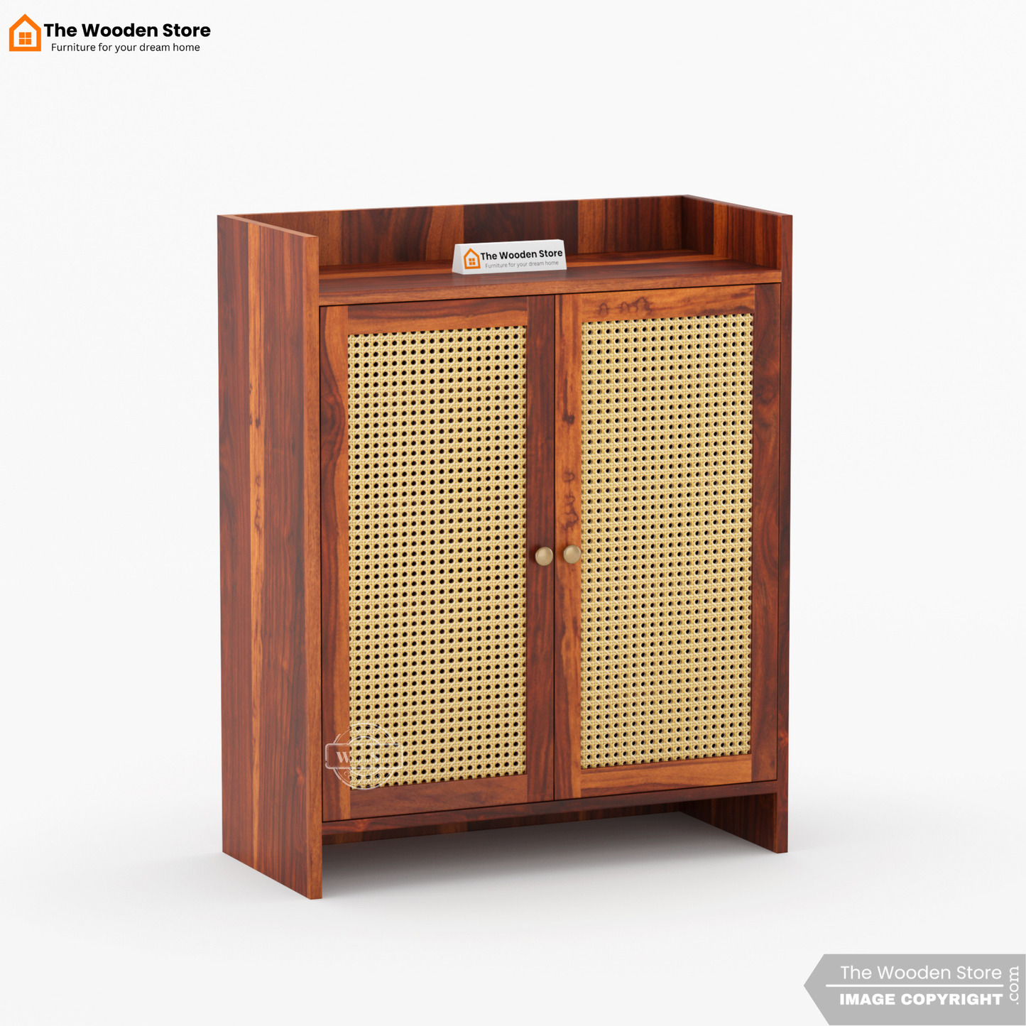 Baron Shoe Rack With Cane Detailing (Honey Finish)