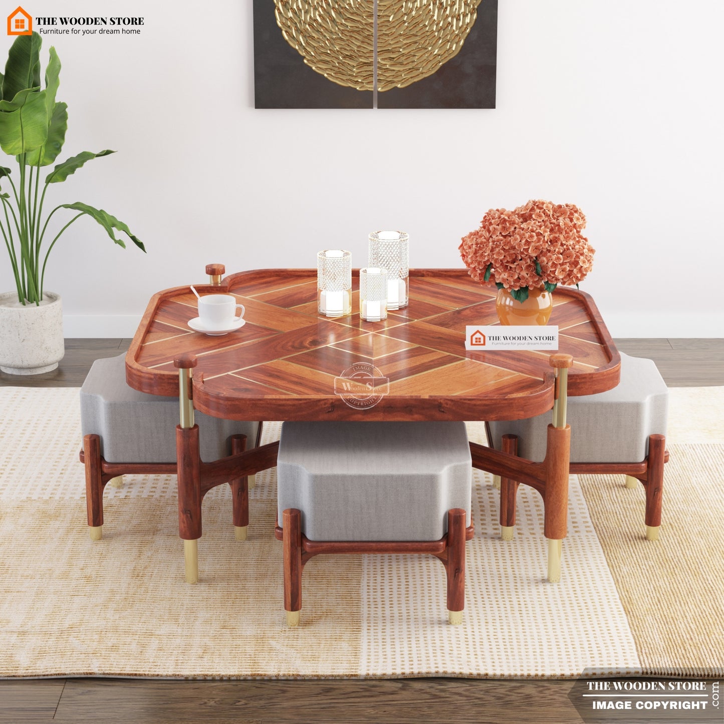 Juliette Coffee Table Set (Honey Finish)