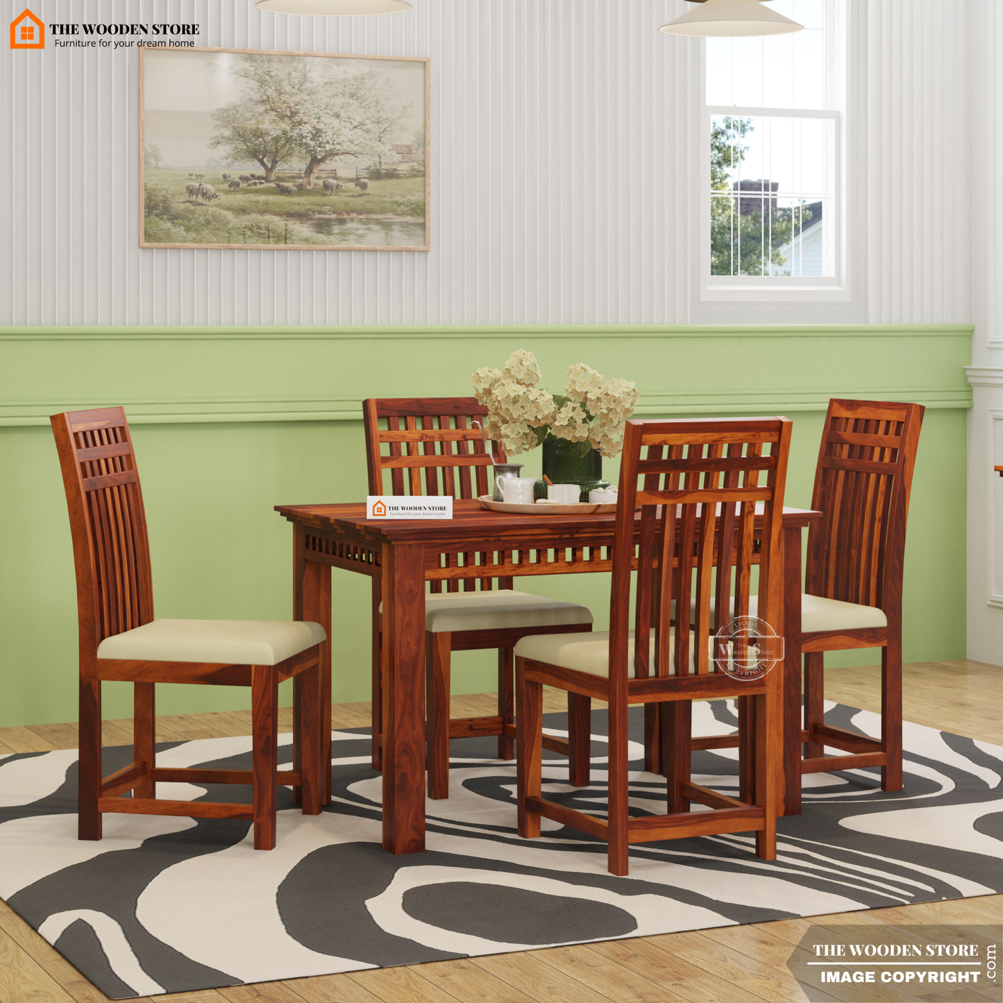 Donald 4 Seater Dining Set (Honey Finish)