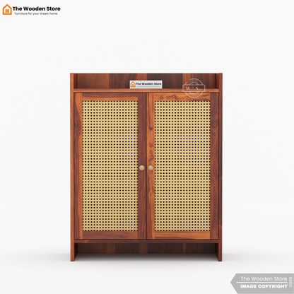 Baron Shoe Rack With Cane Detailing (Honey Finish)