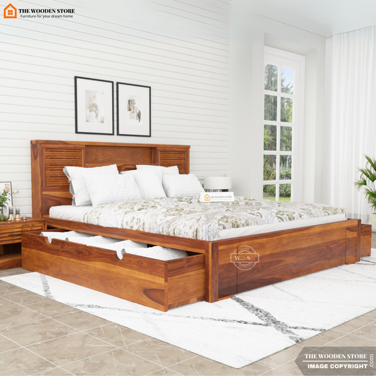 Franklin Bed with Drawer Storage (King Size, Honey Finish)