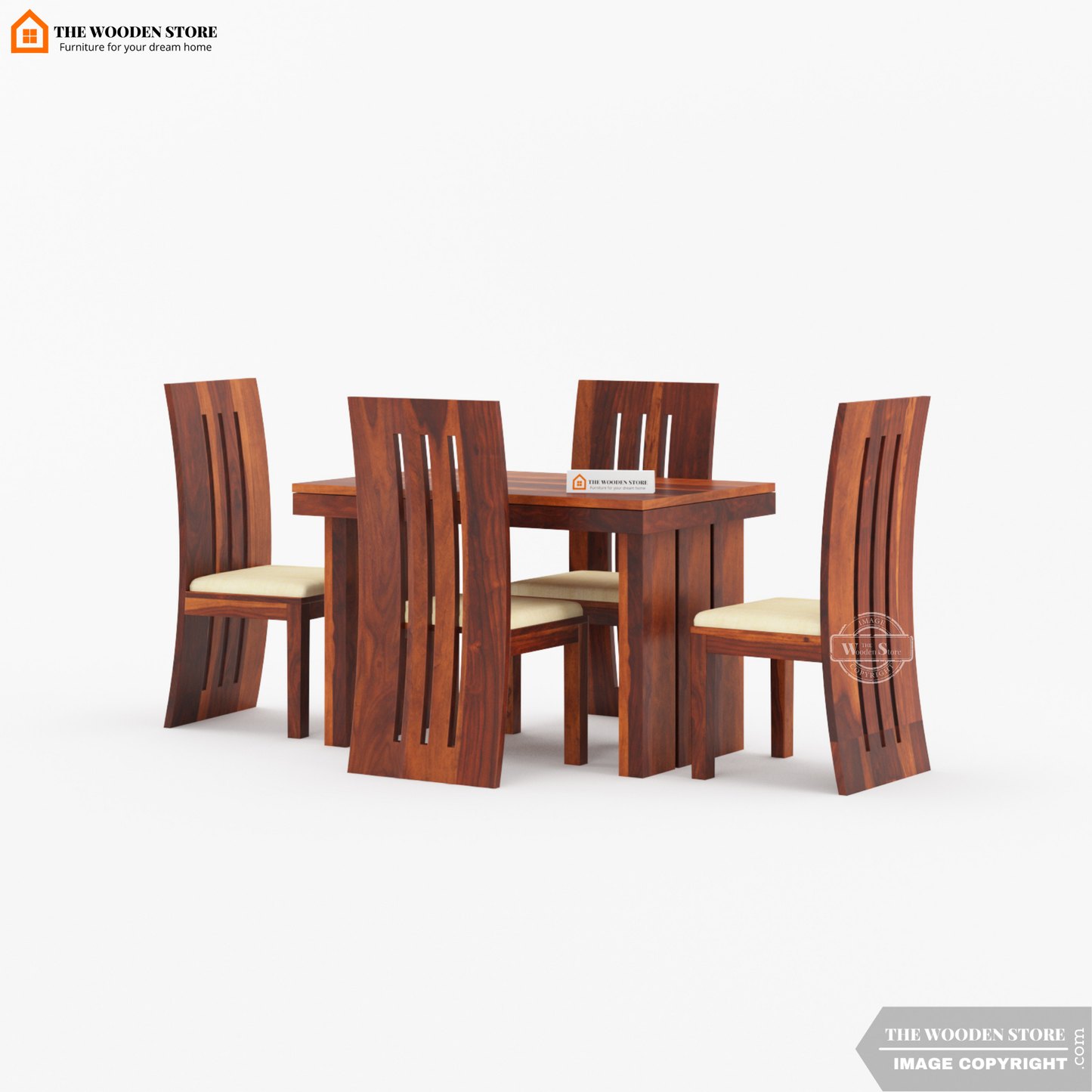 Tom 4 Seater Dining Table Set (Honey Finish)