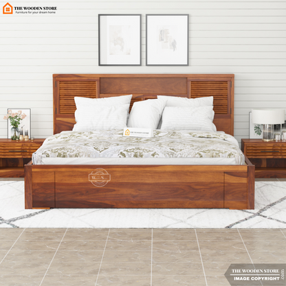 Franklin Bed with Drawer Storage (Queen Size, Honey Finish)
