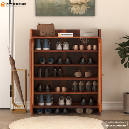 Baron Shoe Rack With Cane Detailing (Honey Finish)
