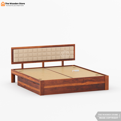 Halis Upholstered Bed with Drawer Storage (King Size, Honey Finish)