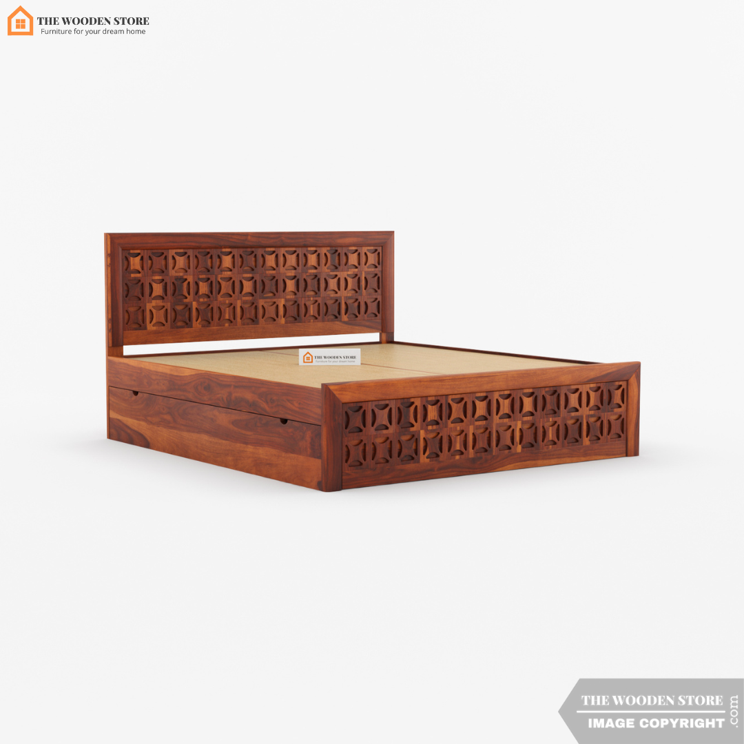 Xavier Bed with Drawer Storage (King Size, Honey Finish)