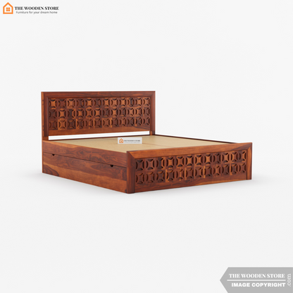 Xavier Bed with Drawer Storage (King Size, Honey Finish)