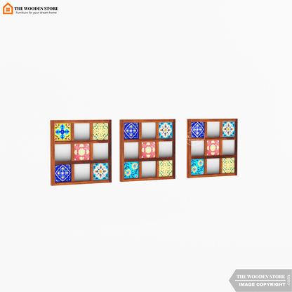 Bohemian Set of 3 Mirror with Frame (Honey Finish)