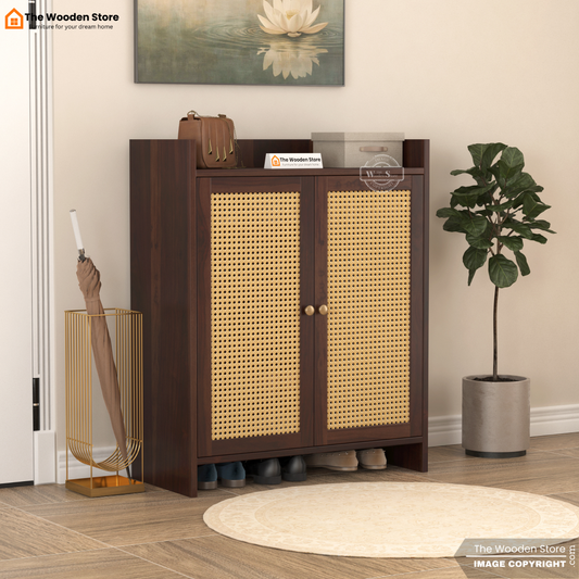 Baron Shoe Rack With Cane Detailing (Walnut Finish)