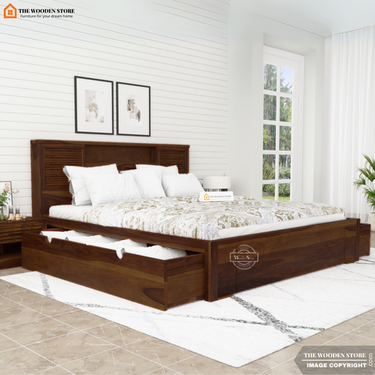 Franklin Bed with Drawer Storage (King Size, Walnut Finish)