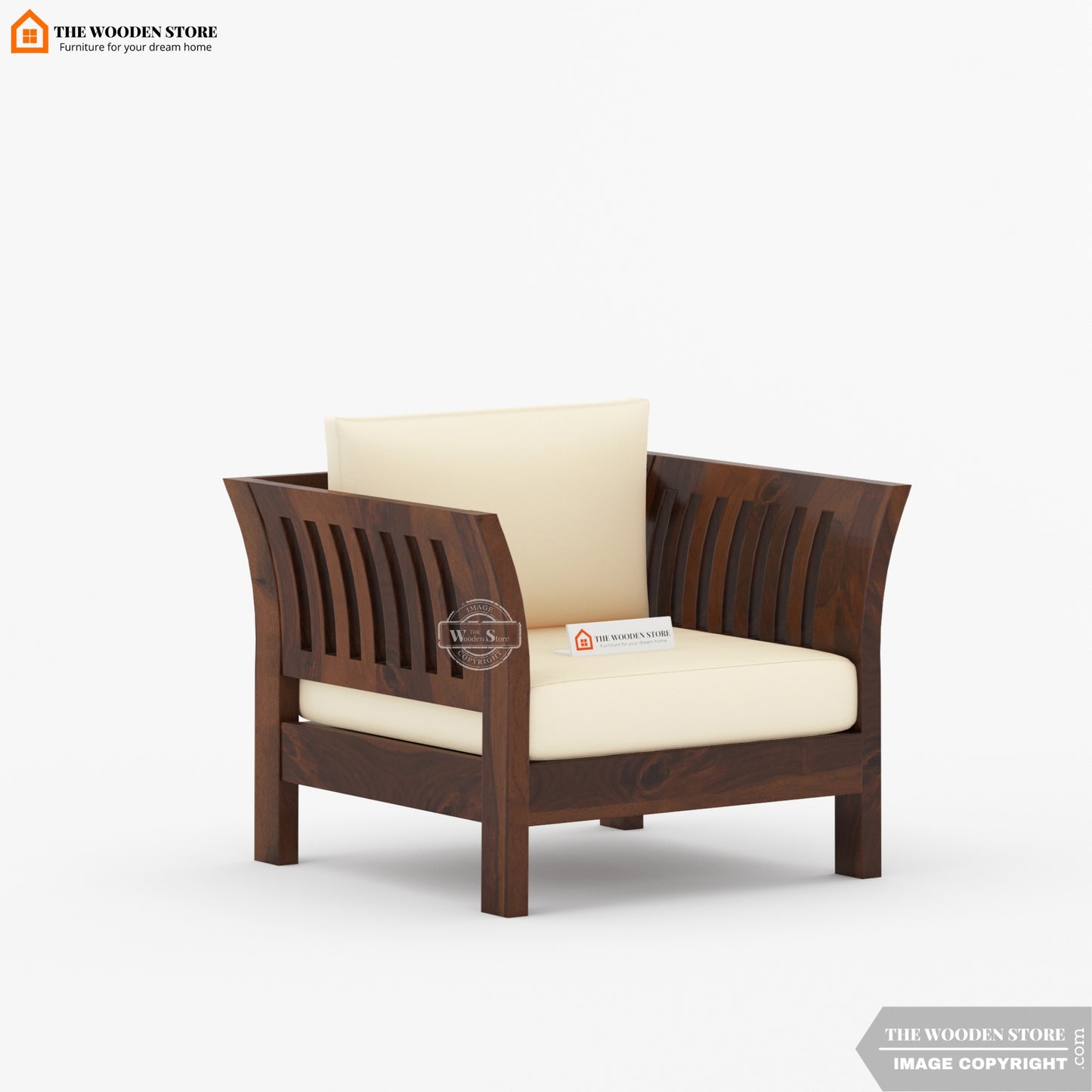 Cristen 1 Seater Wooden Sofa (Walnut Finish)