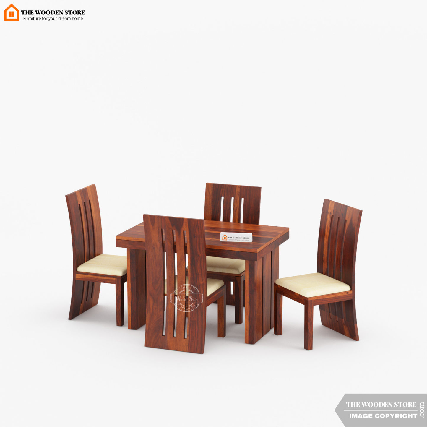 Tom 4 Seater Dining Table Set (Honey Finish)