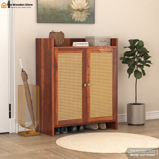 Baron Shoe Rack With Cane Detailing (Honey Finish)