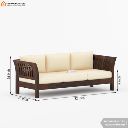 Cristen 3 Seater Wooden Sofa (Walnut Finish)